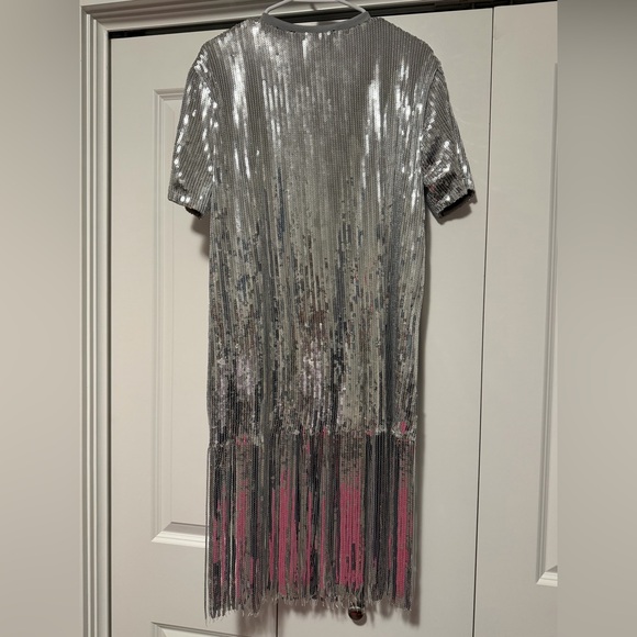 KATE HEWKO Silver Sequin Fringe Short Sleeve Dress - Picture 3 of 5
